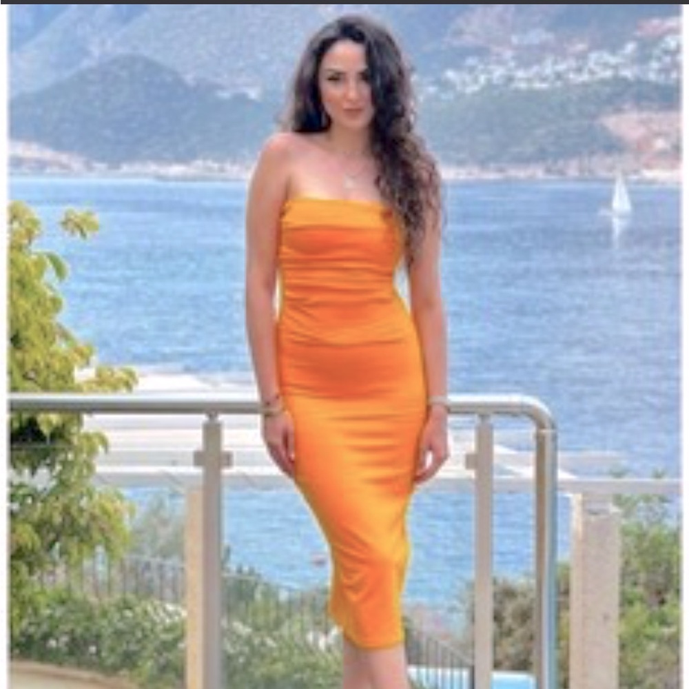 Zara Orange Strapless Bodycon Dress